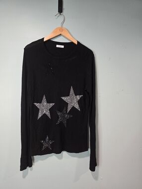 Lauren Moshi McKinley Crystal Stars Thermal Y2K Black Long Sleeve Top XL
